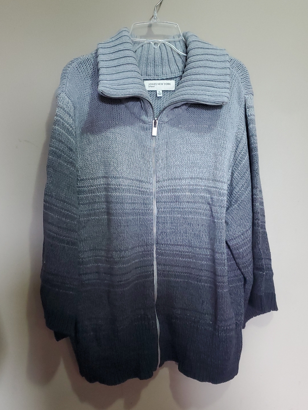 Jones New York Sport Gray Ombre Zip-Front Women's Sweater Size Xl
